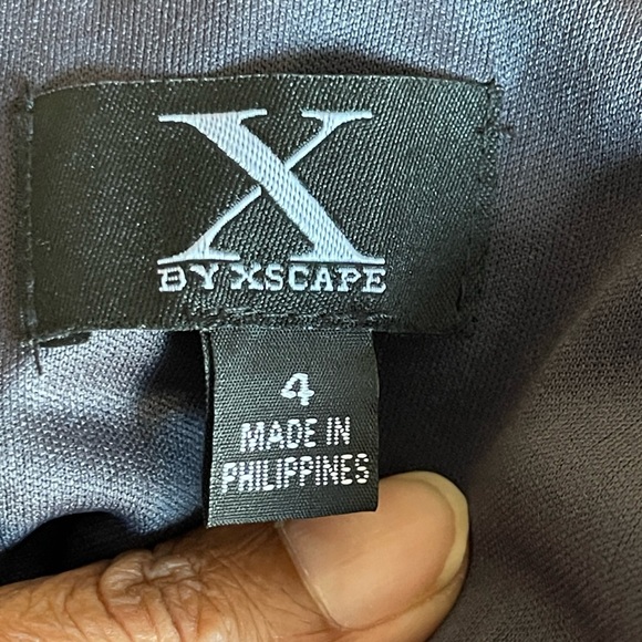 X BY XSCAPE | Gunmetal Gray Sequin Draped Neck Open Back Gown - Picture 8 of 11